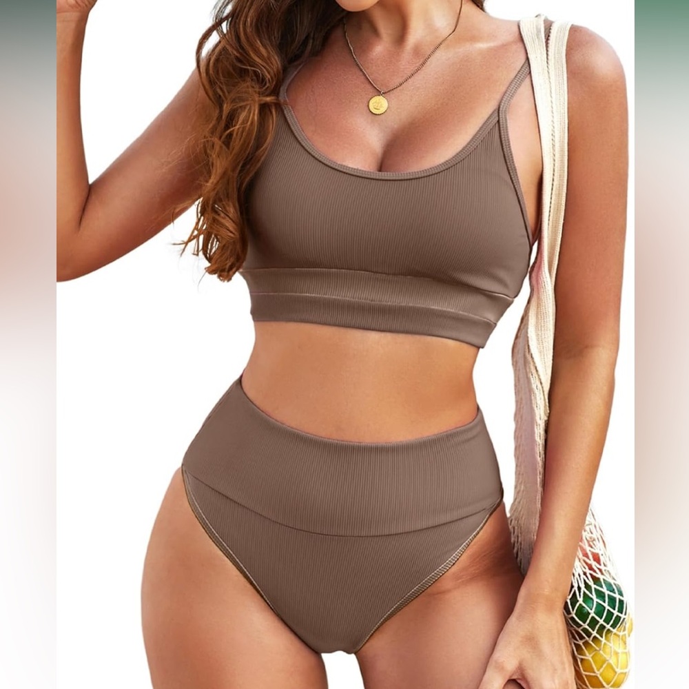 Herseas 2 Piece High Waisted Bikini Set for Women Block Striped Sporty